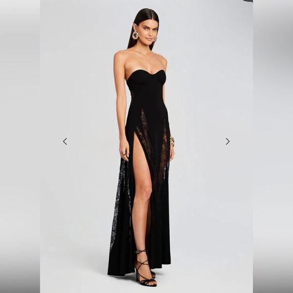 Retrofete Evangeline Dress black corset lace up maxi high slit gown bustier XS - Picture 8 of 16